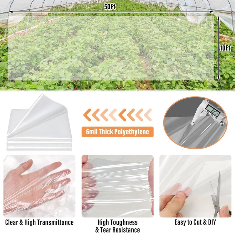 Legigo 10 X 50 Ft Clear Plastic Plant Covers Freeze Protection- 6 Mil Winter Greenhouse Plastic Sheeting for Frost Water Sun Wind Resistant, Plant Vegetable Blanket Covers for Cold Weather Garden Farm - Image 2